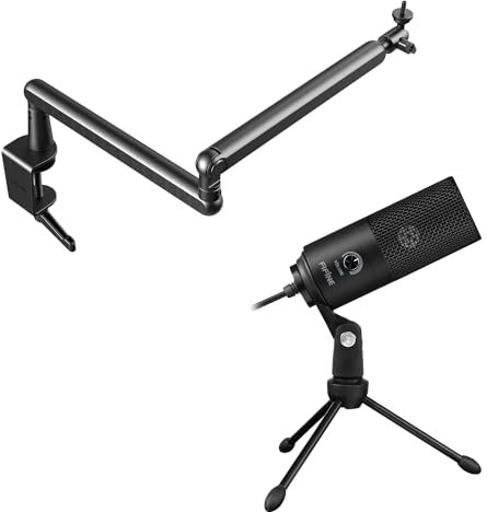 FIFINE Podcast Mikrofon mit Arm, Gaming Microphone mit Einstellbare Mikrofonarm für MAC PS4 PS5, Kondensator Microphone und Mikrofonständer mit Mikrofonclip für Streaming Studio（K669B+BM88）