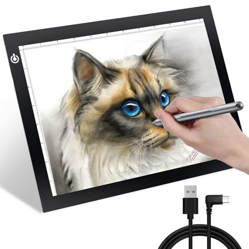 KIVOTAC A4 LED-Licht-Pad, ultradünn, USB-betrieben, helle Leuchtbox, verstellbarer Leuchttisch zum Zeichnen, Jäten, Vinyl, Diamant-Kunst, Skizzieren, Nachzeichnen und Animation