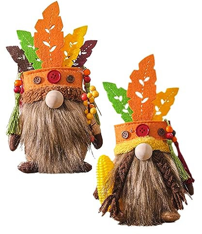 PRETYZOOM 2pezzi Gnomi Autunnali Decorazioni per Ringraziamento Bambola Cappello di Foglie Decorazioni per Raccolto Autunnale