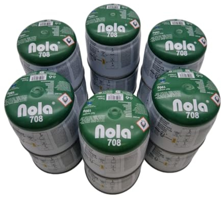 NOLA Cartuchos de Gas butano 190 g (Pack de 12) | Cartuchos universales para hornillos, lámparas y quemadores de Camping | Compatible con Dispositivos de Cartucho 708