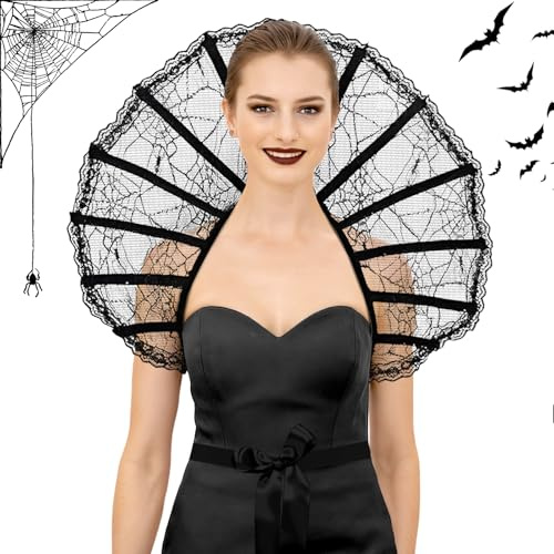 panemy Spitzenkragen Feder, Gothic Umschlagtücher Umhänge, Halloween Spinnennetz Umhang, Vampir Umhang, Geeignet für Halloween, Karneval, Cosplay, Maskerade, Bühnenshow