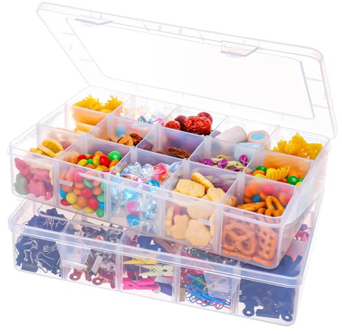 2 PCS Snack Boxes for Kids,Large Snack Box with 12 Removable Grids Compartments,Multi Plastic Snackle Box Organizer Container Storage Box for Jewelry Cosmetics Craft Earring Rings (28×17×5.3CM)