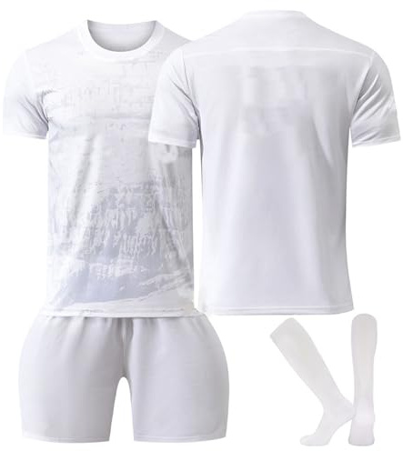 Awonlate Ensemble de Maillot de Football pour Enfant, T-Shirt et Short en Jersey, Blanc, Taille: 26 (Hauteur: 140-150CM)
