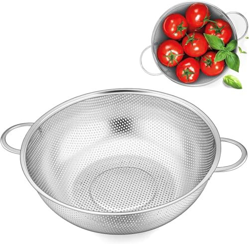 Colador de Pasta de Acero Inoxidable con Asas - Diámetro 22 cm para Escurrir Verduras, Frutas y Arroz - Apto para Lavavajillas