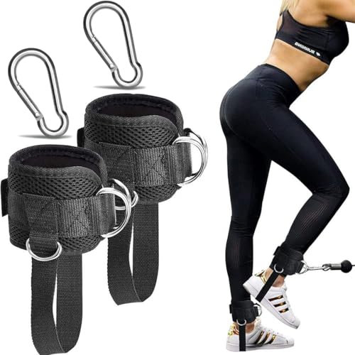 2 Piezas Tobilleras Poleas Gym, Correas de Tobillo Fitness, Tobilleras Deportivas para Cable Máquinas, Ajustable Correas Tobillos, Tobillera Deportiva Gym para Cable de Maquinas Fitness