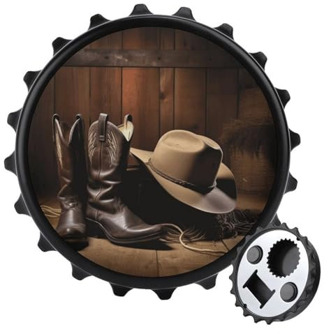 Bottle Opener Magnetic,Cowboy Black Hat Western Boots Printed Plastic Bottle Opener Cute,Fridge Magnets Beer Bottle Cap Opener for Men Women Beer Lovers