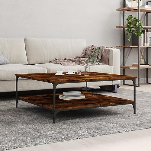 Moralwood Tavolino da Salotto Divano Caffè Tavolo Moderno 100x100x40 cm per Soggiorno e Camera Rovere Fumo Tavolino da Divano Legno