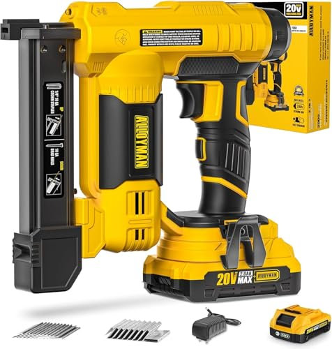 Alloyman 20V MAX Akku Nagler Nagelpistole und Tacker, 18 Gauge 2 in 1 Elektrotacker, mit 2,0Ah Akku und Ladegerät, 1000 Nägel und 500 Heftklammern enthalten, für Heimwerker und Holzarbeiten