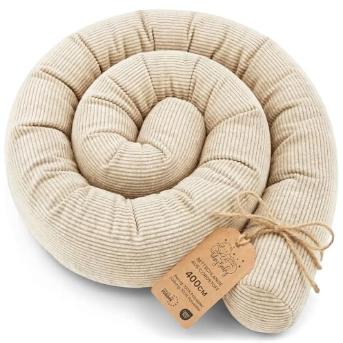 Totsy Baby Seitenschläferkissen Bettschlange Body Pillow 400 cm Cordstoff - Kopfkissen lang Bettrolle Schlafkissen Nackenrolle Zertifikat Oeko-Tex Beige C