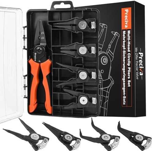 Preciva Bent/Straight Circlip Pliers Set,6-Inch Snap Ring Pliers with 5PCS Internal External Circlip Pincer Jaws,Industrial Carbon Steel Plier Set with Box,Snap Ring C Clip for Ring Remover Retaining