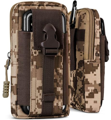 ONEFLOW Survival Case för Samsung Galaxy A56 5G mobiltelefon bältesväska av nylon med karbinhake, taktisk EDC-väska med bälteshållare, fodral mobiltelefonfodral utomhus mobilficka, camo brun
