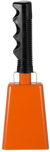 PATIKIL 9inch Cow Bells for Football Games, 1pcs Cowbells for Sporting Events Bulk Loud Noise Makers Metal Cow Bell with Handle for Cheering Competition Marathon Wedding DIY Paint, Orange