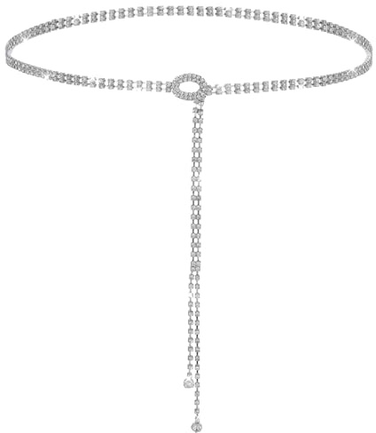 MBAIYO Glitzer Gürtel für Damen, Strass Taillengürtel Silber Kristall Kettengürtel Verstellbarer Taillenkettengürtel Mode Bundgürtel Glitzergürtel Für Abendkleid Jeans Kleid