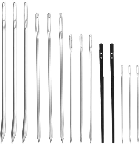 14 Stück Nähnadeln für Leder Set Sattlernadel Ledernähnadeln Hand Leathercraft Nadeln Rund Sticknadeln Scharfe Ledernadel Nähen Sattlergarn Nadeleinfädler Handstichwerkzeuge für Webarbeit Sticken