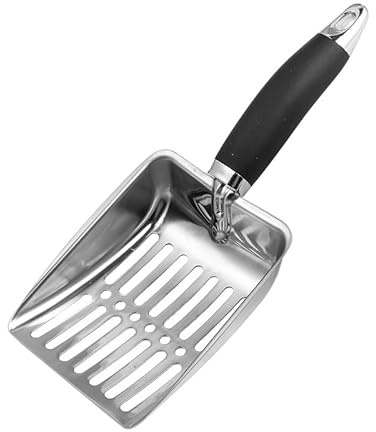PIQIUQIU Katzenstreuschaufel aus Edelstahl, 26 x 10,7 cm, Ergonomischer Griff, Schwarz