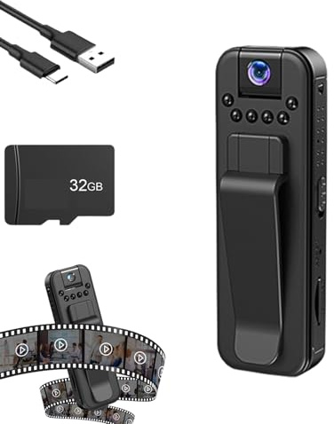 Videoregistratore portatile a infrarossi per visione notturna, mini videocamera indossabile 1080P, con obiettivo ruotabile di 180°, per ciclismo, sport, viaggi e attività all'aperto (with 32GB)