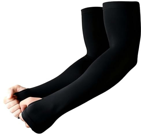 WEINIBAO Lange Armstulpen Schwarz, Arm Stulpen Warm mit Daumenloch, Größe M Armschoner Volleyball, UV-Schutz Ärmlinge Radsport, Arm Aleeve Gaming, Armstulpen Winter für Frauen Männer Radfahren Laufen