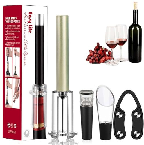 Sacacorchos Con Bomba De Aire, Abrebotellas Y Cortacápsulas. Incluye Tapón Abrecorchos. Fácil Usar. Ideal Para Fiestas, San Valentín Bodas(Verde)