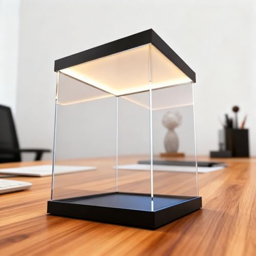 Acryl Vitrine Vitrine aus Transparentem Acrylglas, 15 20 25 30 40 50 60 70 cm, Große LED-beleuchtete Kunststoff-Vitrinenbox, Staubschutzhülle (alternativ: Glasvitrine)(Black,35x35x70cm(14x14x28in))