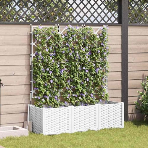 Fioriera da giardino, balcone, aiuola rialzata, vaso alto, 3 pezzi, bianco, 120 x 40 x 143 cm, in polipropilene, per balcone, giardino, terrazza, giardino d'inverno