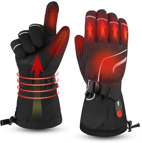 Heated Gloves for Men Women, Rechargeable 7.4V Battery Winter Electric Warming Ski Gloves with 3 Heat Modes Windproof Reflective for Skiing, Snowboarding, Motorcycle, Camping, Outdoor Work (S)