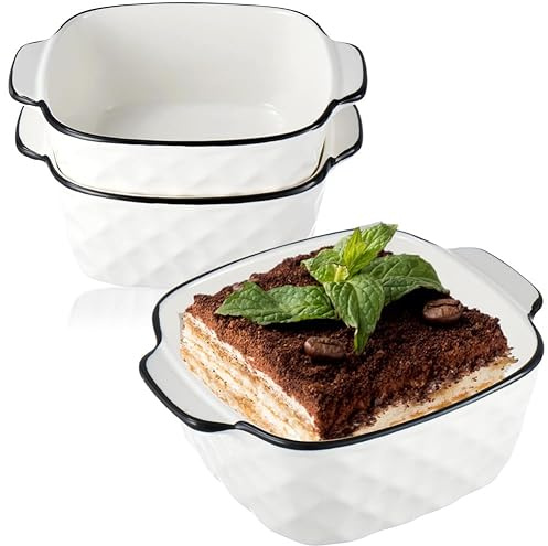 Lot de 2 plats à gratin carrés en céramique - 14,5 x 12 x 5,5 cm - 400 ml - Avec poignées - Pour friteuse à air chaud, friteuse, four, four et micro-ondes - Sans danger (hombus)