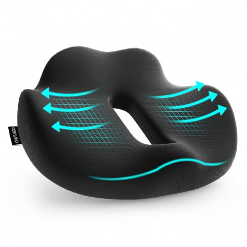 COSYLAND Cuscino Sedia Ufficio in Memory Foam, Cuscino per Sedia da Ufficio con Fondo Antiscivolo e Fodera Lavabile, Cuscino Ergonomico per Auto, Casa e Gaming (Nero)
