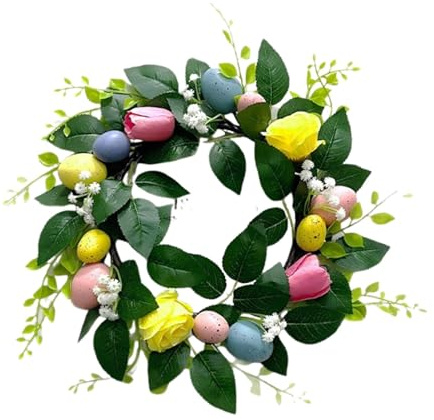 SZLIFE Ghirlanda Pasquale Da Appendere Con Fiori E Foglie Artificiali, Decorazione Pasquale Da 40 Cm, Ghirlanda Porta Ingresso Con Uova Di Pasqua, Per Feste, Vacanze E Decorazioni per Festival