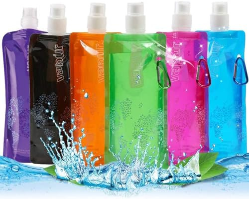 Botella de Agua Plegable, 480ml Sistema De Botellas De Agua Plegable, Plegabl Flexible Botella De Aguas Reutilizable, para Campamento, Caminatas, Viajes - 6 Piezas