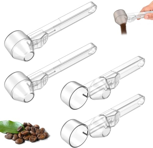 4 Pack Coffee Scoop & Funnel for Ground Coffee, 30ml Reusable Coffees Measuring Spoon, Refillable Pod Filling Tool for Protein Powder, Tea(Transparent)