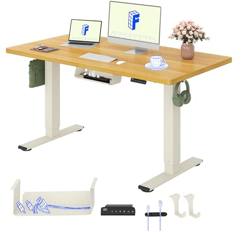 FLEXISPOT E1 Pro Escritorio Elevable Eléctrico 140x80cm con Tablero Entero | Mesa Elevable Altura Ajustable, 2 Motores, 100kg Capacidad, 4 Memorias, Anticolisión, Garantía 5 Años, Mousse+arce