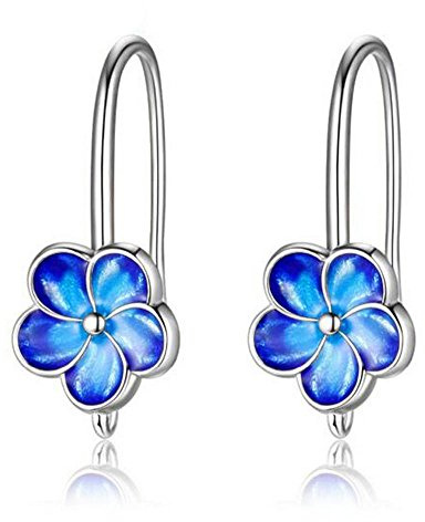 Orecchini pendenti smalto blu Cloisonne da donna Orecchini pendenti fiore di prugna Gioielli da sposa color argento