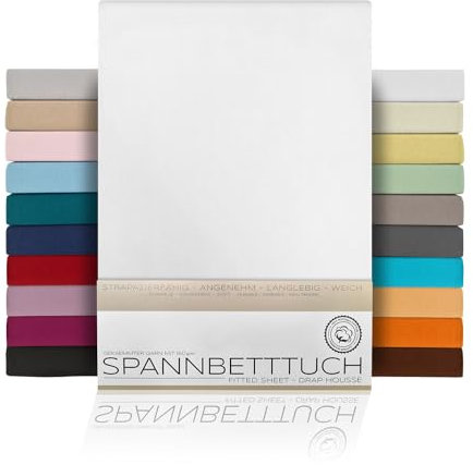 BEAUTEX Spannbetttuch Bettlaken aus Baumwolle, Premium Jersey Stoff 160g/m², Größe und Farbe wählbar (Topper - 90x200x15 cm, Weiß)