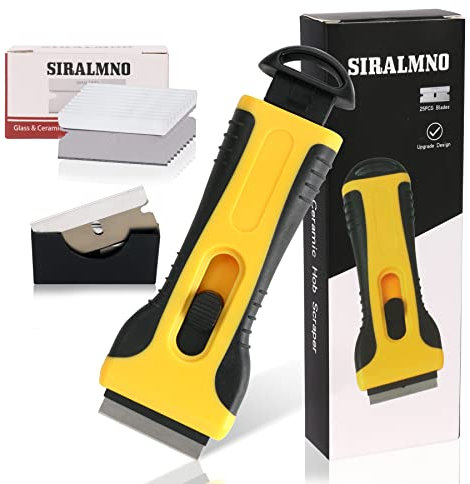 SIRALMNO Ceranfeldschaber,Herd Glasschaber mit 25pcs Klingen,küchenschaber&glasschaber für Fenster, Farbe, Tapete, Glas, Backofen Herdplatte Kochfeld(Total 27PCS)