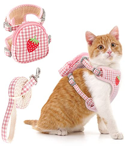HACRAHO Pet Backpack Harness with Leash Set, 1 Pack Puppy Dog Back Pack Saddle Bags with Leash Adjustable Dog Harness Backpack Bag for Pet Outdoor Travel Camping Hiking, Pink