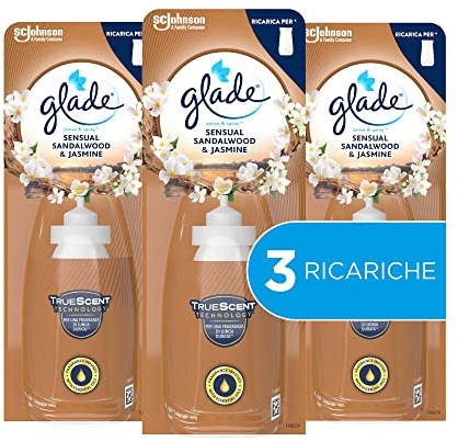 Glade Sense & Spray Profumatore per Ambienti con Oli Essenziali e Sensore di Movimento, Fragranza Gelsomino e Sandalo di Bali, 3 Ricariche