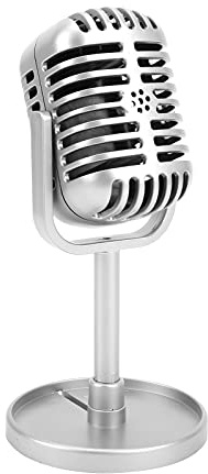 Micro en Plastique de Rétro Classique pour Costume Jouet Réaliste de Microphone Vintage pour Scène de Karaoké Pratique Accessoires Décoratifs Accessoire de Costume (Argent)