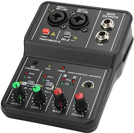 Sorandy 2 Kanal Audio Line Mischpult USB 48V Kompaktes Ton Mischpult für kleine Clubs Bars Als Gitarren Bass Keyboards Mischpult für Studio Musikaufnahmen Heim Internet Karaoke
