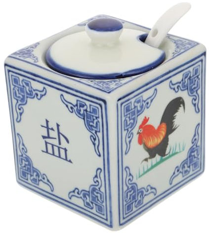 BRIGHTFUFU Ceramic Rooster Salt Jar Seasoning Holder Kitchen Decorative Pattern Design for Dining Table Home Use