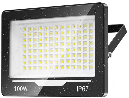 TOPAUBUB Fari Faretto LED da Esterno 100W 1 Pezzi - 10000LM 6500K Luce Fredda Faro Faretti LED Esterno IP67 Impermeabile per Giardino, Patio, Terrazza, Garage
