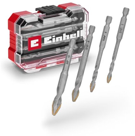 Originale Einhell XS-CASE set di punte per piastrelle in metallo duro da 4 pezzi (in acciaio per utensili, piastra in metallo duro appositamente rettificata, punta centrale, gambo E 6.3)