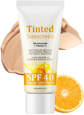 Tinted Sunscreen Spf 40 With Nicotinamide & Vitamin C, Lightweight Tinted Moisturiser, Uva/Uvb Protection, Matte Finish, Anti-Aging Sun Cream Tinted Spf For All Light Skin Types | Travel Size