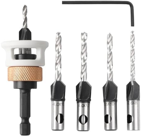 RtottiM Bohrsenker mit Tiefenanschlag, 6 tlg Kegelsenker-Bohrer-Set, Senkbohrer Holz mit 1/4 Hex Schaft, Senkbohrer-Set, Holzbohrer mit Senker, Präzise Bohrungen,für Holzverarbeitung