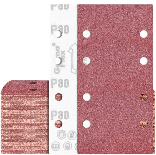 75PCS Hojas de Lija 93x185 mm Grano 80 Papel de Lija Rectangular para Lijadora Orbital