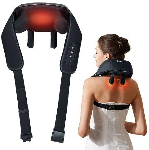 KNQZE Shiatsu Massagegerät, Kabellos Nackenmassagegerät mit Wärme, Verbesserte Graphenheizung, 4D Shiatsu Tief knetende Nackenmassage für Nacken, Schulter, Rücken, Geschenke für Frauen Männer