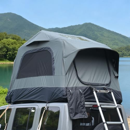 LIFEISLE Dachzelt Auto für 2-3 Personen, 220x145x140CM Dachzelt inkl Aufblasbaren Matratzen und Aluminium Leiter, Wasserfest Autodachzelt mit Handpumpe für Camping Outdoor PKW, Bus, LKW, Grau+Schwarz
