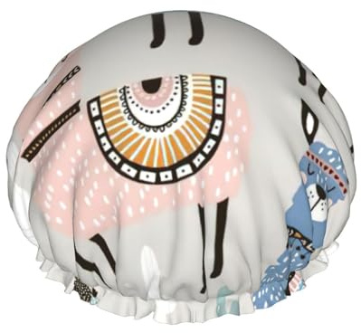 Llama Cactus Print Hair Cap With Adjustable Elastic Band And Vibrant, Shower Cap For Women Reusable Waterproof