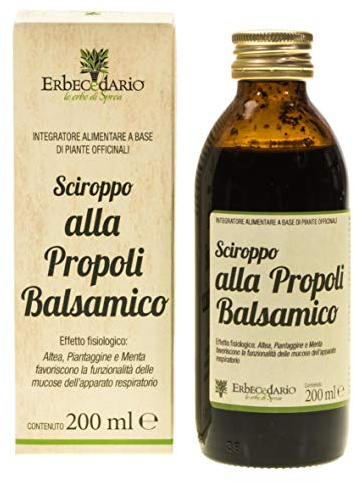 Sciroppo per la gola con propoli eucalipto altea e fieno greco 200ml | Sciroppo balsamico per gola e naso ad azione emolliente e lenitiva sulle prime vie respiratorie - Made in Italy