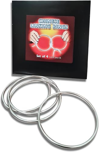 Chinese Linking Rings - Das Wunder der verketteten Ringe | Zaubertricks mit deutschsprachiger Anleitung | Set aus 4 Ringen zum Zaubern - 13cm Durchmesser | Ringverkettung Zaubertrick Zauber-Artikel