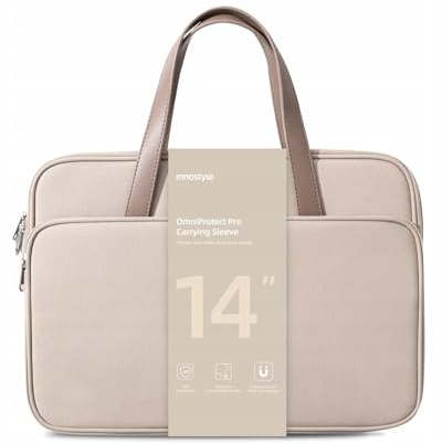 INNOSTYLE Sacoche Ordinateur 14 Pouces, Sac PC Portable Grande Imperméable, beige, compatible avec Apple MacBook Pro/Air, HP ProBook , Dell Inspiron, Lenovo Yoga, ASUS